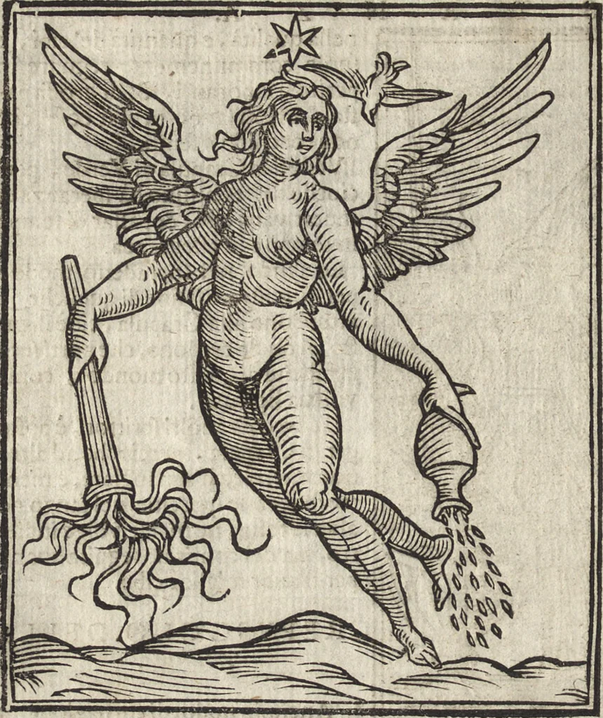 An illustration from Iconologia di Cesare Ripa perugino, caualier de' santi Mauritio & Lazaro. Divisa in tre libri, ne i quali si esprimono varie imagini di virtù, vitij, passioni humane, affetti, atti, discipline, humori, elementi, corpi celesti, prouincie d'Italia, fiumi, & altre materie infinite vtili ad ogni stato di persone. Ampliata dal sig. cav. Gio. Zaratino Castellini romano in questa vltima editione di imagini & discorsi, con indici copiosi, & ricorretta, 1669, leaf 187
