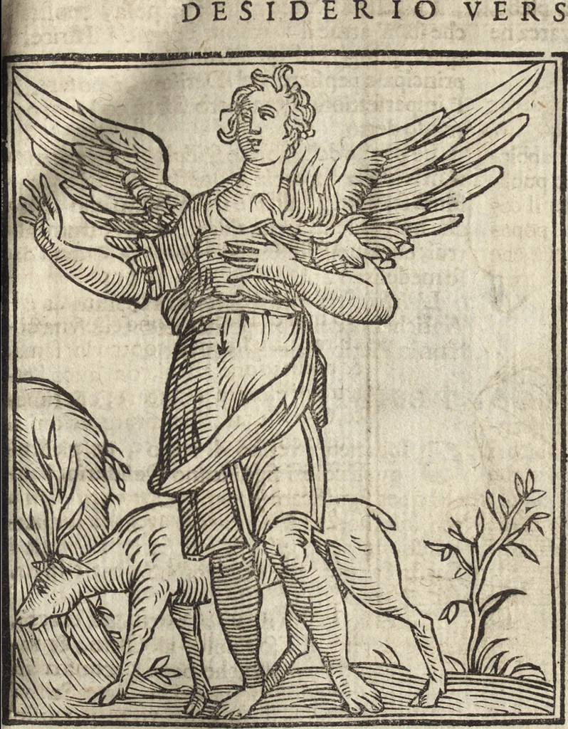 An illustration from Iconologia di Cesare Ripa perugino, caualier de' santi Mauritio & Lazaro. Divisa in tre libri, ne i quali si esprimono varie imagini di virtù, vitij, passioni humane, affetti, atti, discipline, humori, elementi, corpi celesti, prouincie d'Italia, fiumi, & altre materie infinite vtili ad ogni stato di persone. Ampliata dal sig. cav. Gio. Zaratino Castellini romano in questa vltima editione di imagini & discorsi, con indici copiosi, & ricorretta, 1669, leaf 206
