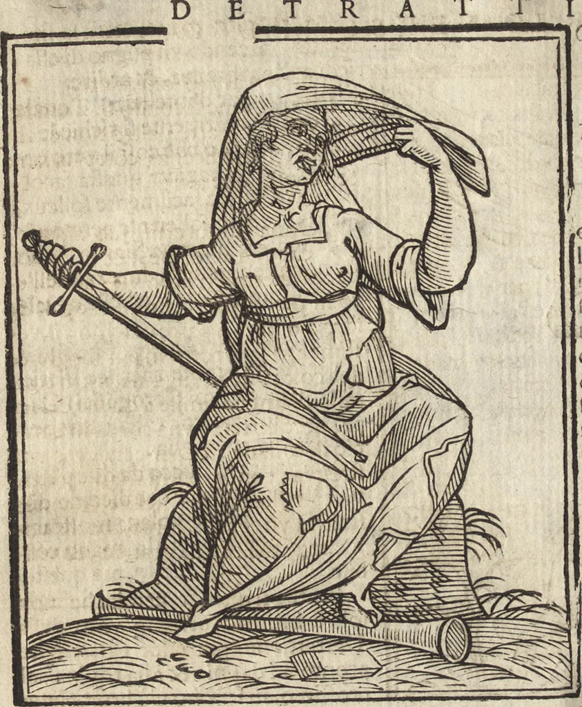 An illustration from Iconologia di Cesare Ripa perugino, caualier de' santi Mauritio & Lazaro. Divisa in tre libri, ne i quali si esprimono varie imagini di virtù, vitij, passioni humane, affetti, atti, discipline, humori, elementi, corpi celesti, prouincie d'Italia, fiumi, & altre materie infinite vtili ad ogni stato di persone. Ampliata dal sig. cav. Gio. Zaratino Castellini romano in questa vltima editione di imagini & discorsi, con indici copiosi, & ricorretta, 1669, leaf 207
