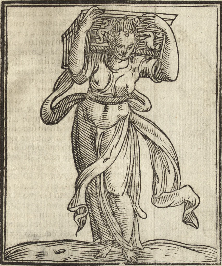 An illustration from Iconologia di Cesare Ripa perugino, caualier de' santi Mauritio & Lazaro. Divisa in tre libri, ne i quali si esprimono varie imagini di virtù, vitij, passioni humane, affetti, atti, discipline, humori, elementi, corpi celesti, prouincie d'Italia, fiumi, & altre materie infinite vtili ad ogni stato di persone. Ampliata dal sig. cav. Gio. Zaratino Castellini romano in questa vltima editione di imagini & discorsi, con indici copiosi, & ricorretta, 1669, leaf 212