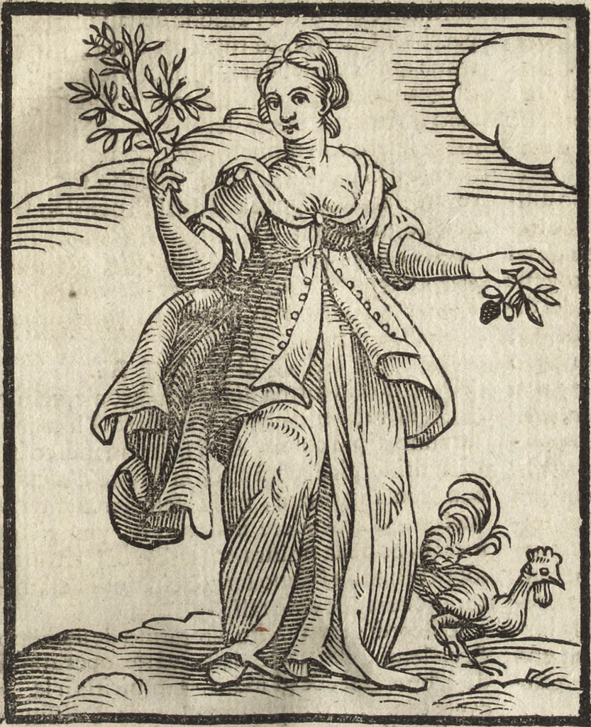 An illustration from Iconologia di Cesare Ripa perugino, caualier de' santi Mauritio & Lazaro. Divisa in tre libri, ne i quali si esprimono varie imagini di virtù, vitij, passioni humane, affetti, atti, discipline, humori, elementi, corpi celesti, prouincie d'Italia, fiumi, & altre materie infinite vtili ad ogni stato di persone. Ampliata dal sig. cav. Gio. Zaratino Castellini romano in questa vltima editione di imagini & discorsi, con indici copiosi, & ricorretta, 1669, leaf 216
