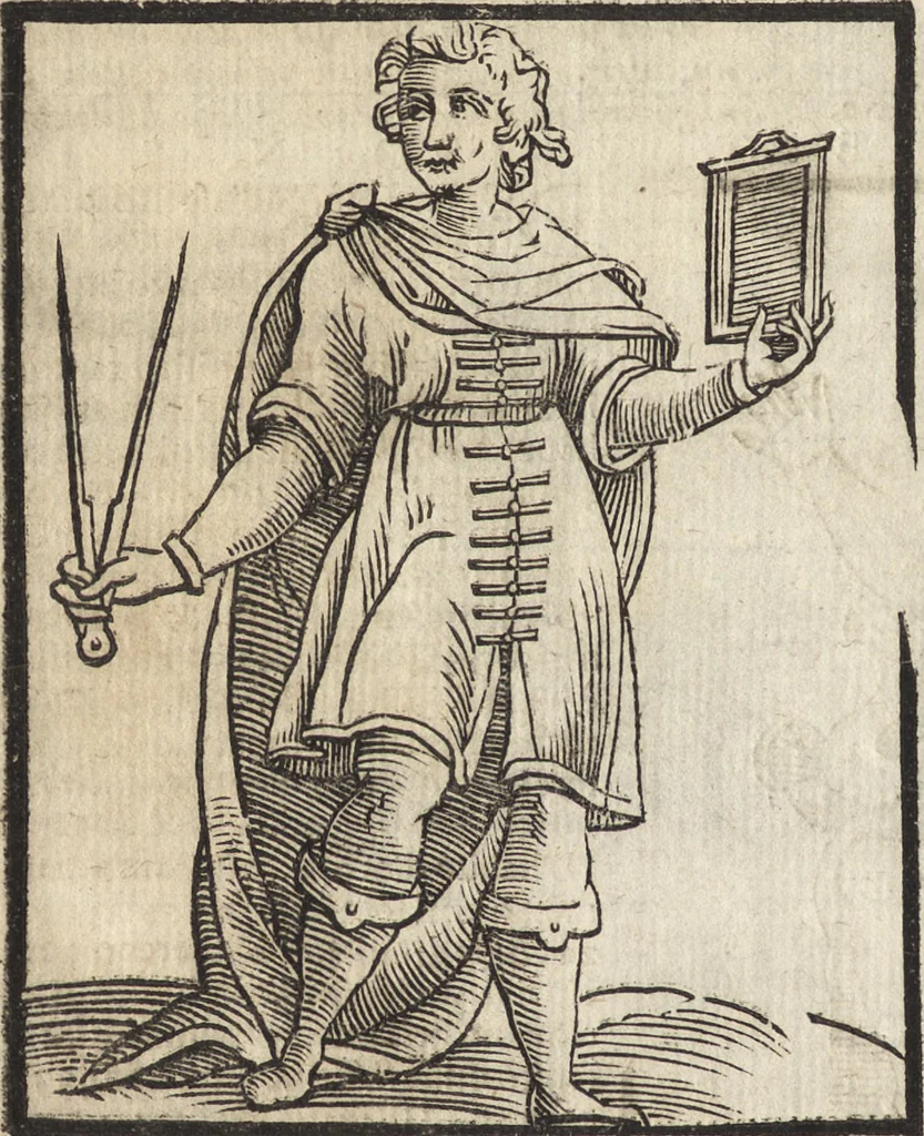 An illustration from Iconologia di Cesare Ripa perugino, caualier de' santi Mauritio & Lazaro. Divisa in tre libri, ne i quali si esprimono varie imagini di virtù, vitij, passioni humane, affetti, atti, discipline, humori, elementi, corpi celesti, prouincie d'Italia, fiumi, & altre materie infinite vtili ad ogni stato di persone. Ampliata dal sig. cav. Gio. Zaratino Castellini romano in questa vltima editione di imagini & discorsi, con indici copiosi, & ricorretta, 1669, leaf 219
