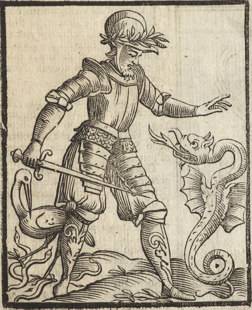 An illustration from Iconologia di Cesare Ripa perugino, caualier de' santi Mauritio & Lazaro. Divisa in tre libri, ne i quali si esprimono varie imagini di virtù, vitij, passioni humane, affetti, atti, discipline, humori, elementi, corpi celesti, prouincie d'Italia, fiumi, & altre materie infinite vtili ad ogni stato di persone. Ampliata dal sig. cav. Gio. Zaratino Castellini romano in questa vltima editione di imagini & discorsi, con indici copiosi, & ricorretta, 1669, leaf 221