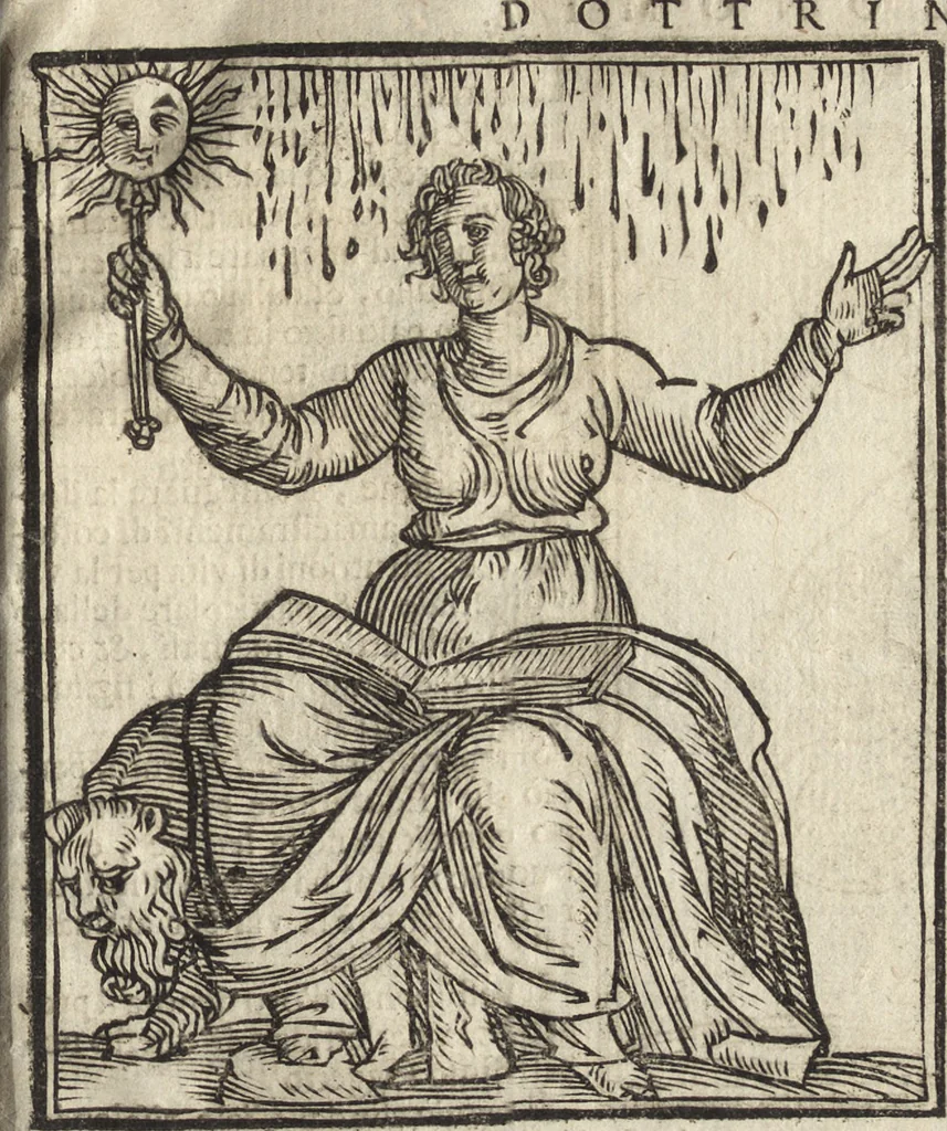 An illustration from Iconologia di Cesare Ripa perugino, caualier de' santi Mauritio & Lazaro. Divisa in tre libri, ne i quali si esprimono varie imagini di virtù, vitij, passioni humane, affetti, atti, discipline, humori, elementi, corpi celesti, prouincie d'Italia, fiumi, & altre materie infinite vtili ad ogni stato di persone. Ampliata dal sig. cav. Gio. Zaratino Castellini romano in questa vltima editione di imagini & discorsi, con indici copiosi, & ricorretta, 1669, leaf 228