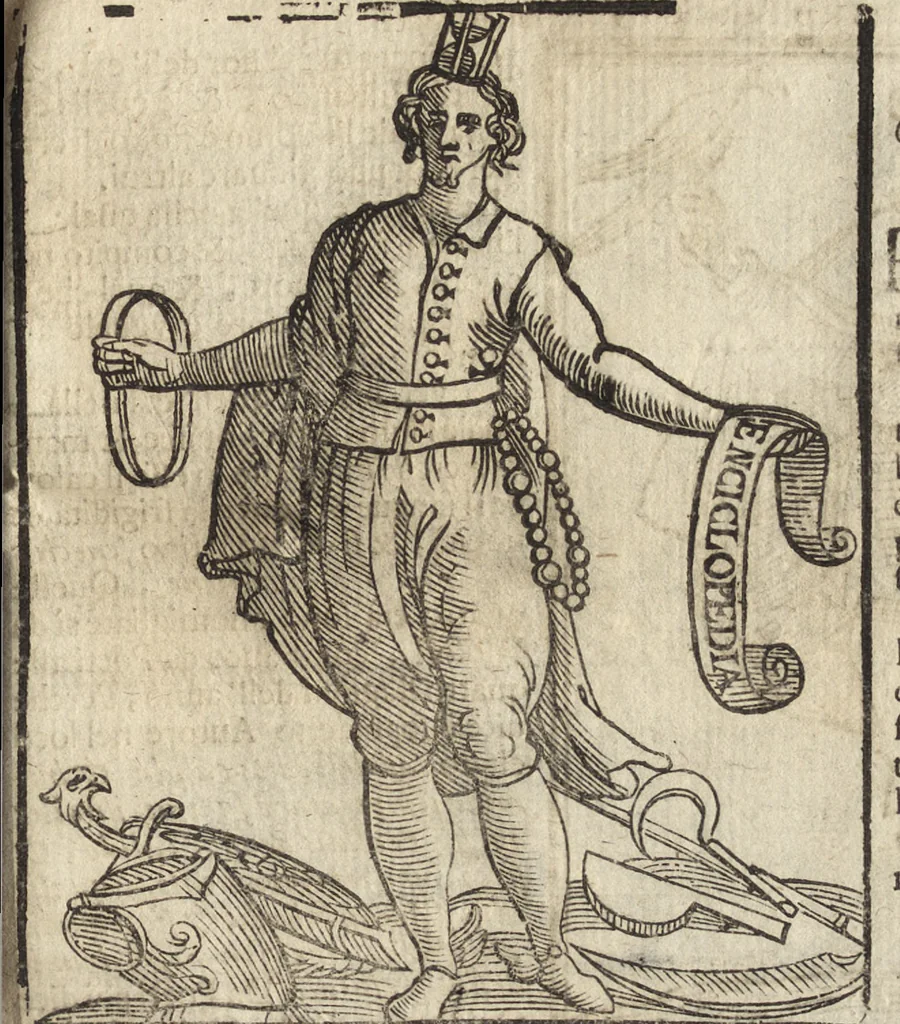 An illustration from Iconologia di Cesare Ripa perugino, caualier de' santi Mauritio & Lazaro. Divisa in tre libri, ne i quali si esprimono varie imagini di virtù, vitij, passioni humane, affetti, atti, discipline, humori, elementi, corpi celesti, prouincie d'Italia, fiumi, & altre materie infinite vtili ad ogni stato di persone. Ampliata dal sig. cav. Gio. Zaratino Castellini romano in questa vltima editione di imagini & discorsi, con indici copiosi, & ricorretta, 1669, leaf 244