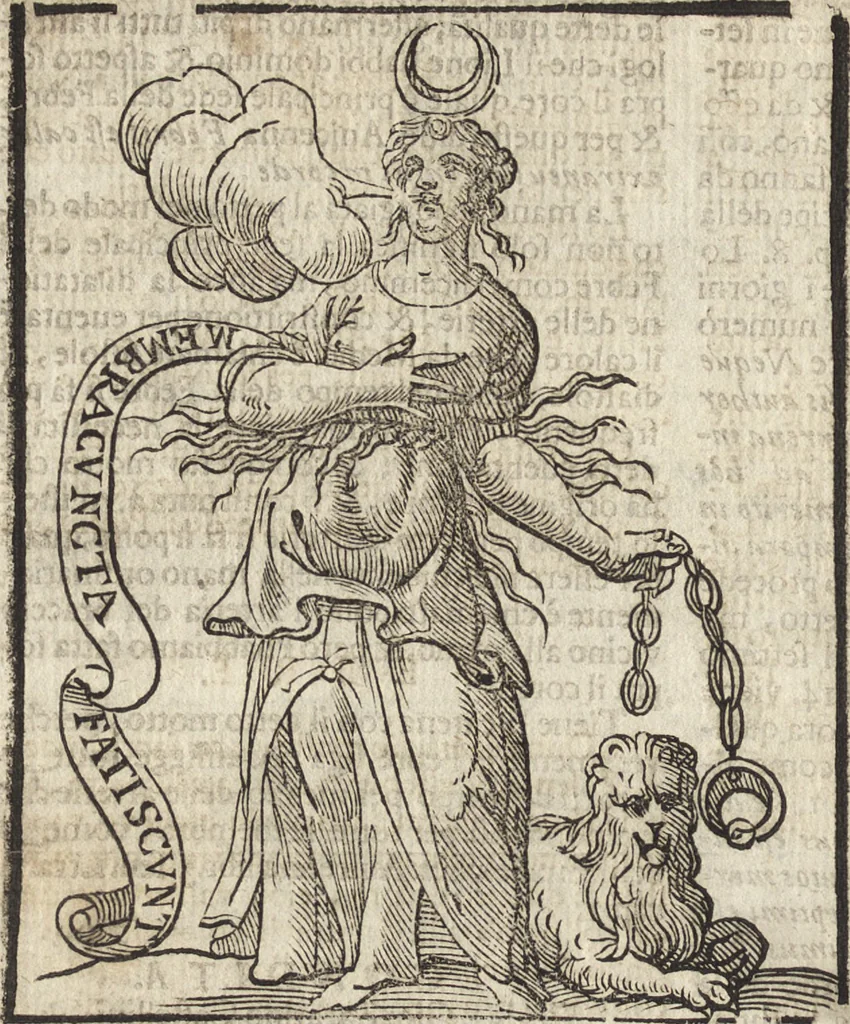 An illustration from Iconologia di Cesare Ripa perugino, caualier de' santi Mauritio & Lazaro. Divisa in tre libri, ne i quali si esprimono varie imagini di virtù, vitij, passioni humane, affetti, atti, discipline, humori, elementi, corpi celesti, prouincie d'Italia, fiumi, & altre materie infinite vtili ad ogni stato di persone. Ampliata dal sig. cav. Gio. Zaratino Castellini romano in questa vltima editione di imagini & discorsi, con indici copiosi, & ricorretta, 1669, leaf 257