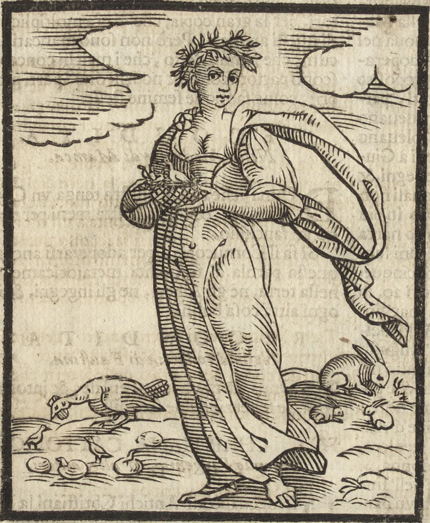 An illustration from Iconologia di Cesare Ripa perugino, caualier de' santi Mauritio & Lazaro. Divisa in tre libri, ne i quali si esprimono varie imagini di virtù, vitij, passioni humane, affetti, atti, discipline, humori, elementi, corpi celesti, prouincie d'Italia, fiumi, & altre materie infinite vtili ad ogni stato di persone. Ampliata dal sig. cav. Gio. Zaratino Castellini romano in questa vltima editione di imagini & discorsi, con indici copiosi, & ricorretta, 1669, leaf 259