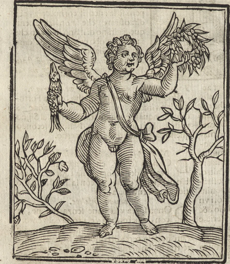 An illustration from Iconologia di Cesare Ripa perugino, caualier de' santi Mauritio & Lazaro. Divisa in tre libri, ne i quali si esprimono varie imagini di virtù, vitij, passioni humane, affetti, atti, discipline, humori, elementi, corpi celesti, prouincie d'Italia, fiumi, & altre materie infinite vtili ad ogni stato di persone. Ampliata dal sig. cav. Gio. Zaratino Castellini romano in questa vltima editione di imagini & discorsi, con indici copiosi, & ricorretta, 1669, leaf 289