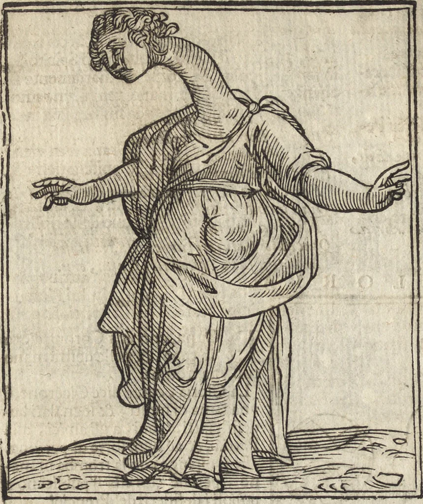 An illustration from Iconologia di Cesare Ripa perugino, caualier de' santi Mauritio & Lazaro. Divisa in tre libri, ne i quali si esprimono varie imagini di virtù, vitij, passioni humane, affetti, atti, discipline, humori, elementi, corpi celesti, prouincie d'Italia, fiumi, & altre materie infinite vtili ad ogni stato di persone. Ampliata dal sig. cav. Gio. Zaratino Castellini romano in questa vltima editione di imagini & discorsi, con indici copiosi, & ricorretta, 1669, leaf 311