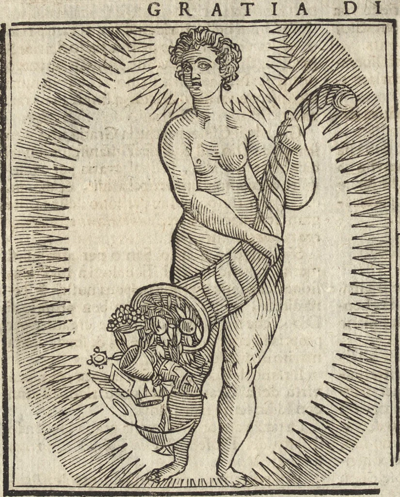 An illustration from Iconologia di Cesare Ripa perugino, caualier de' santi Mauritio & Lazaro. Divisa in tre libri, ne i quali si esprimono varie imagini di virtù, vitij, passioni humane, affetti, atti, discipline, humori, elementi, corpi celesti, prouincie d'Italia, fiumi, & altre materie infinite vtili ad ogni stato di persone. Ampliata dal sig. cav. Gio. Zaratino Castellini romano in questa vltima editione di imagini & discorsi, con indici copiosi, & ricorretta, 1669, leaf 313