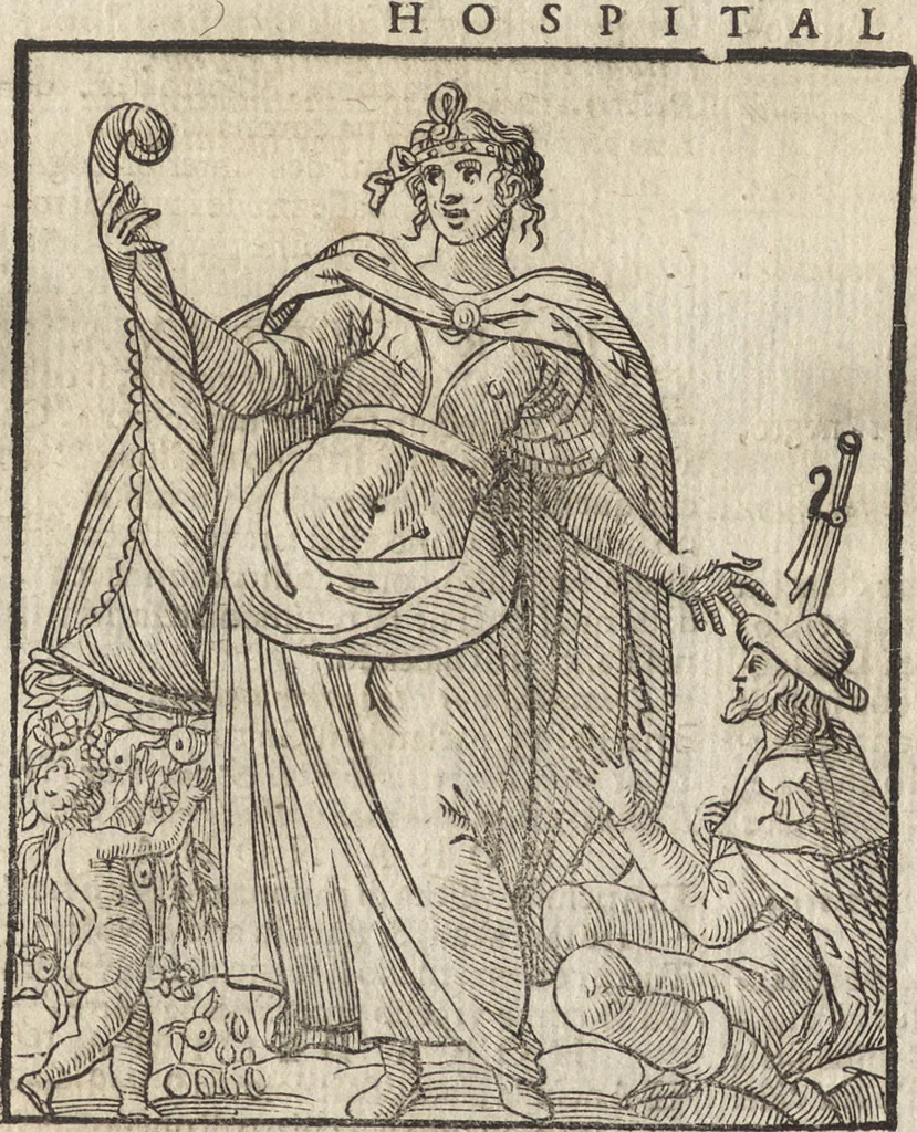 An illustration from Iconologia di Cesare Ripa perugino, caualier de' santi Mauritio & Lazaro. Divisa in tre libri, ne i quali si esprimono varie imagini di virtù, vitij, passioni humane, affetti, atti, discipline, humori, elementi, corpi celesti, prouincie d'Italia, fiumi, & altre materie infinite vtili ad ogni stato di persone. Ampliata dal sig. cav. Gio. Zaratino Castellini romano in questa vltima editione di imagini & discorsi, con indici copiosi, & ricorretta, 1669, leaf 327