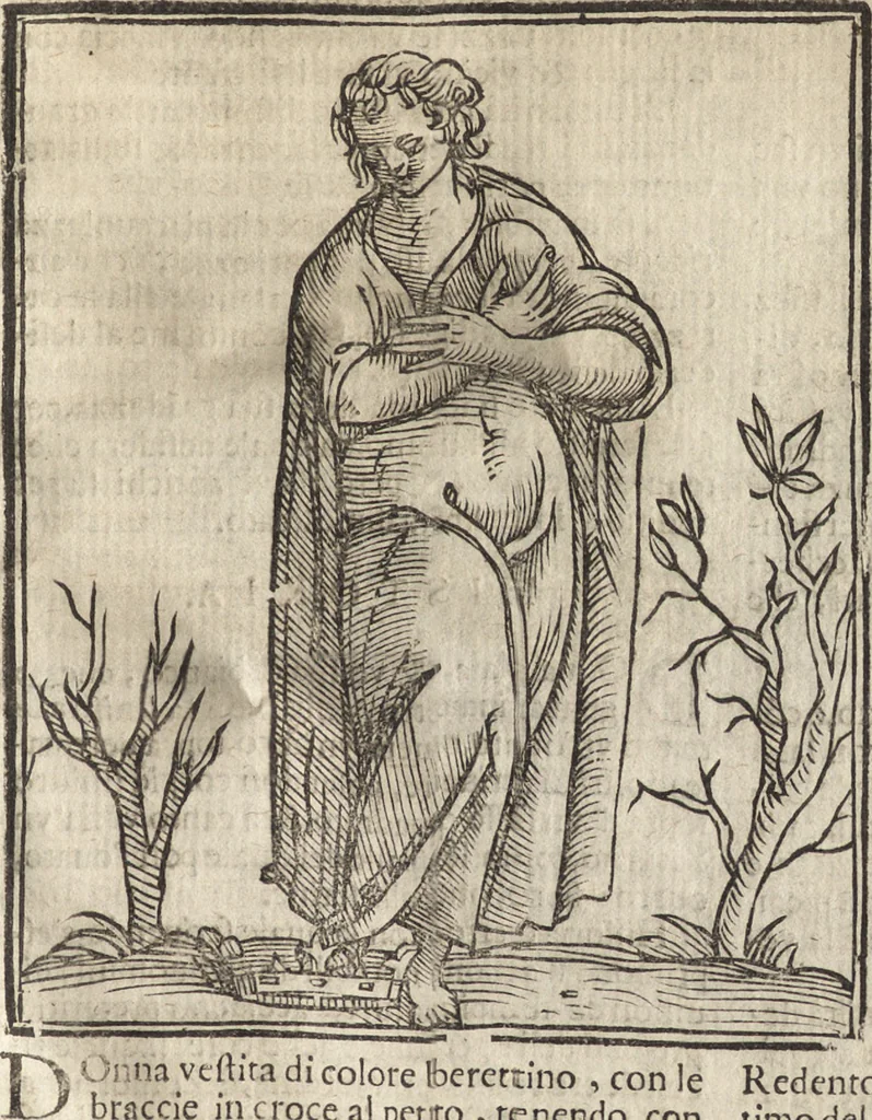 An illustration from Iconologia di Cesare Ripa perugino, caualier de' santi Mauritio & Lazaro. Divisa in tre libri, ne i quali si esprimono varie imagini di virtù, vitij, passioni humane, affetti, atti, discipline, humori, elementi, corpi celesti, prouincie d'Italia, fiumi, & altre materie infinite vtili ad ogni stato di persone. Ampliata dal sig. cav. Gio. Zaratino Castellini romano in questa vltima editione di imagini & discorsi, con indici copiosi, & ricorretta, 1669, leaf 328