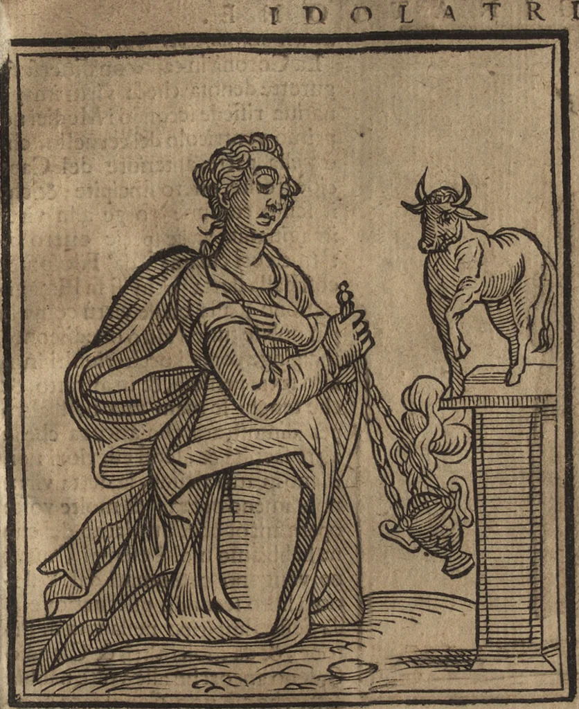An illustration from Iconologia di Cesare Ripa perugino, caualier de' santi Mauritio & Lazaro. Divisa in tre libri, ne i quali si esprimono varie imagini di virtù, vitij, passioni humane, affetti, atti, discipline, humori, elementi, corpi celesti, prouincie d'Italia, fiumi, & altre materie infinite vtili ad ogni stato di persone. Ampliata dal sig. cav. Gio. Zaratino Castellini romano in questa vltima editione di imagini & discorsi, con indici copiosi, & ricorretta, 1669, leaf 332
