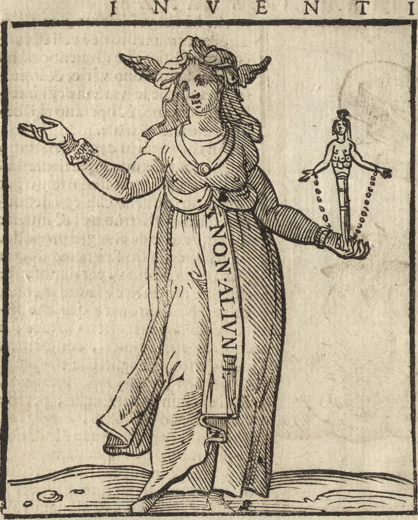 An illustration from Iconologia di Cesare Ripa perugino, caualier de' santi Mauritio & Lazaro. Divisa in tre libri, ne i quali si esprimono varie imagini di virtù, vitij, passioni humane, affetti, atti, discipline, humori, elementi, corpi celesti, prouincie d'Italia, fiumi, & altre materie infinite vtili ad ogni stato di persone. Ampliata dal sig. cav. Gio. Zaratino Castellini romano in questa vltima editione di imagini & discorsi, con indici copiosi, & ricorretta, 1669, leaf 353