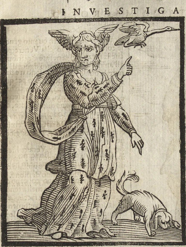 An illustration from Iconologia di Cesare Ripa perugino, caualier de' santi Mauritio & Lazaro. Divisa in tre libri, ne i quali si esprimono varie imagini di virtù, vitij, passioni humane, affetti, atti, discipline, humori, elementi, corpi celesti, prouincie d'Italia, fiumi, & altre materie infinite vtili ad ogni stato di persone. Ampliata dal sig. cav. Gio. Zaratino Castellini romano in questa vltima editione di imagini & discorsi, con indici copiosi, & ricorretta, 1669, leaf 354