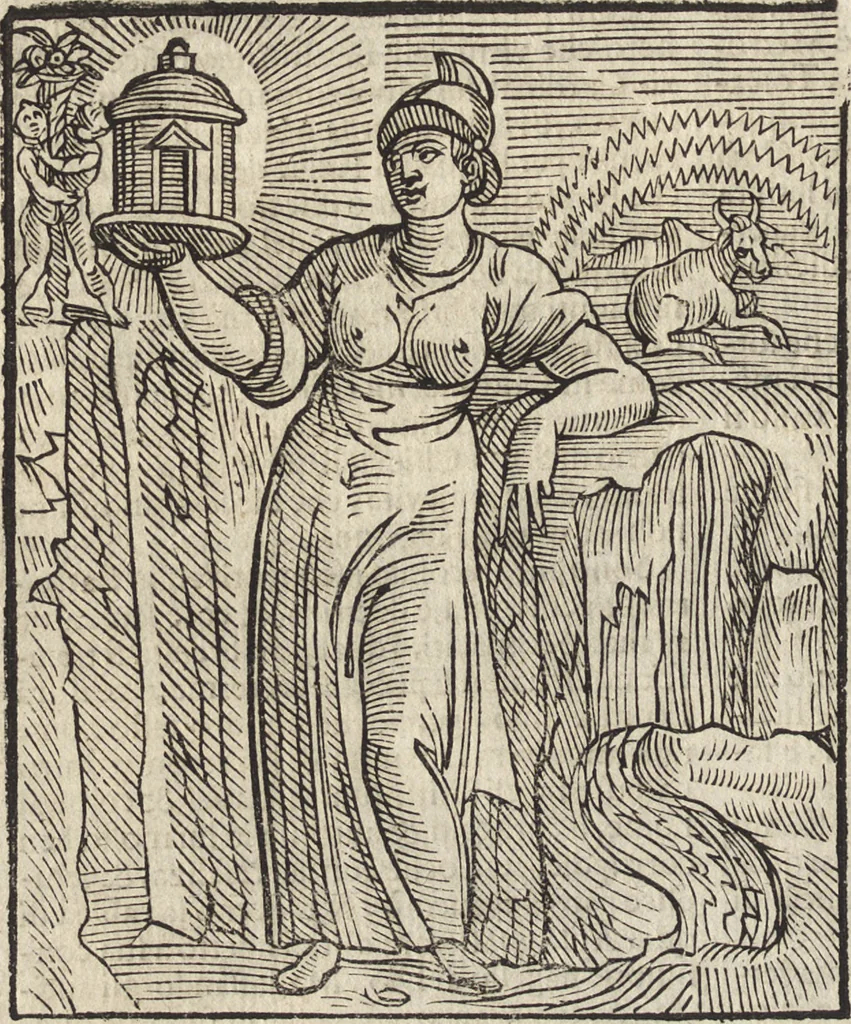An illustration from Iconologia di Cesare Ripa perugino, caualier de' santi Mauritio & Lazaro. Divisa in tre libri, ne i quali si esprimono varie imagini di virtù, vitij, passioni humane, affetti, atti, discipline, humori, elementi, corpi celesti, prouincie d'Italia, fiumi, & altre materie infinite vtili ad ogni stato di persone. Ampliata dal sig. cav. Gio. Zaratino Castellini romano in questa vltima editione di imagini & discorsi, con indici copiosi, & ricorretta, 1669, leaf 385