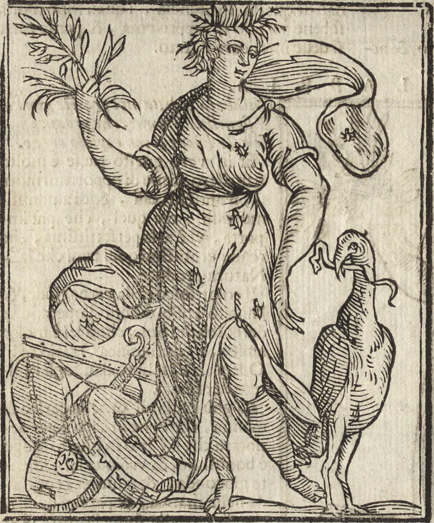 An illustration from Iconologia di Cesare Ripa perugino, caualier de' santi Mauritio & Lazaro. Divisa in tre libri, ne i quali si esprimono varie imagini di virtù, vitij, passioni humane, affetti, atti, discipline, humori, elementi, corpi celesti, prouincie d'Italia, fiumi, & altre materie infinite vtili ad ogni stato di persone. Ampliata dal sig. cav. Gio. Zaratino Castellini romano in questa vltima editione di imagini & discorsi, con indici copiosi, & ricorretta, 1669, leaf 391