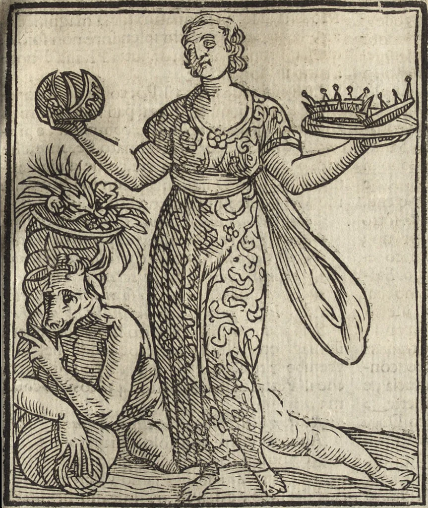 An illustration from Iconologia di Cesare Ripa perugino, caualier de' santi Mauritio & Lazaro. Divisa in tre libri, ne i quali si esprimono varie imagini di virtù, vitij, passioni humane, affetti, atti, discipline, humori, elementi, corpi celesti, prouincie d'Italia, fiumi, & altre materie infinite vtili ad ogni stato di persone. Ampliata dal sig. cav. Gio. Zaratino Castellini romano in questa vltima editione di imagini & discorsi, con indici copiosi, & ricorretta, 1669, leaf 396