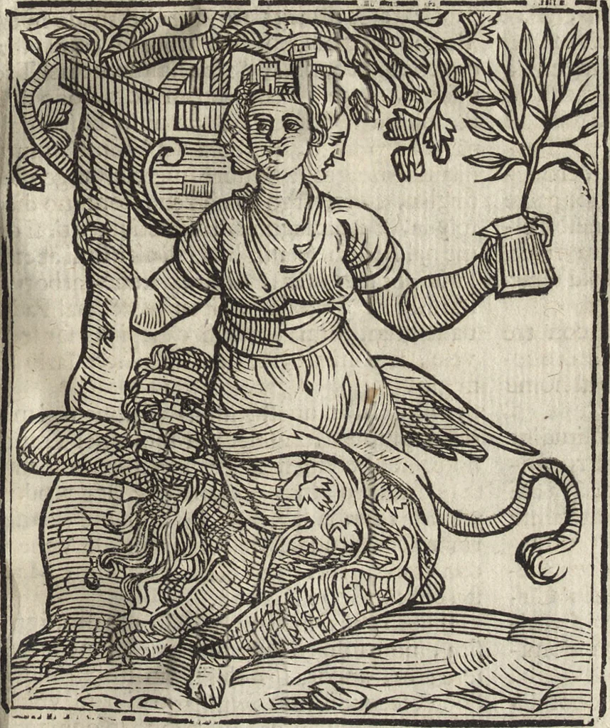 An illustration from Iconologia di Cesare Ripa perugino, caualier de' santi Mauritio & Lazaro. Divisa in tre libri, ne i quali si esprimono varie imagini di virtù, vitij, passioni humane, affetti, atti, discipline, humori, elementi, corpi celesti, prouincie d'Italia, fiumi, & altre materie infinite vtili ad ogni stato di persone. Ampliata dal sig. cav. Gio. Zaratino Castellini romano in questa vltima editione di imagini & discorsi, con indici copiosi, & ricorretta, 1669, leaf 398