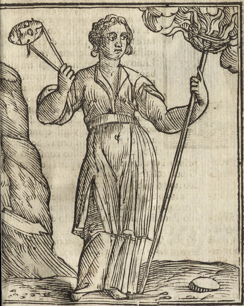 An illustration from Iconologia di Cesare Ripa perugino, caualier de' santi Mauritio & Lazaro. Divisa in tre libri, ne i quali si esprimono varie imagini di virtù, vitij, passioni humane, affetti, atti, discipline, humori, elementi, corpi celesti, prouincie d'Italia, fiumi, & altre materie infinite vtili ad ogni stato di persone. Ampliata dal sig. cav. Gio. Zaratino Castellini romano in questa vltima editione di imagini & discorsi, con indici copiosi, & ricorretta, 1669, leaf 428