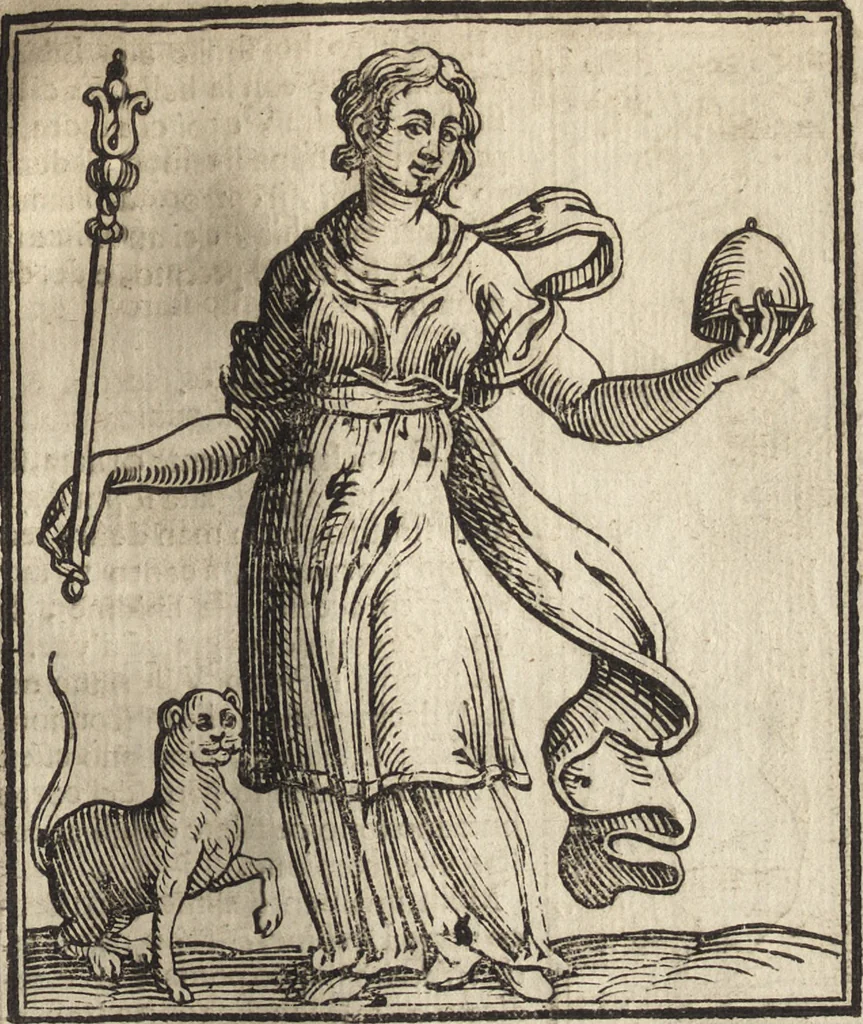 An illustration from Iconologia di Cesare Ripa perugino, caualier de' santi Mauritio & Lazaro. Divisa in tre libri, ne i quali si esprimono varie imagini di virtù, vitij, passioni humane, affetti, atti, discipline, humori, elementi, corpi celesti, prouincie d'Italia, fiumi, & altre materie infinite vtili ad ogni stato di persone. Ampliata dal sig. cav. Gio. Zaratino Castellini romano in questa vltima editione di imagini & discorsi, con indici copiosi, & ricorretta, 1669, leaf 436