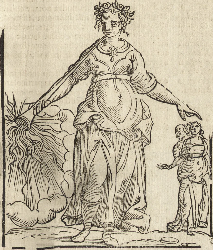 An illustration from Iconologia di Cesare Ripa perugino, caualier de' santi Mauritio & Lazaro. Divisa in tre libri, ne i quali si esprimono varie imagini di virtù, vitij, passioni humane, affetti, atti, discipline, humori, elementi, corpi celesti, prouincie d'Italia, fiumi, & altre materie infinite vtili ad ogni stato di persone. Ampliata dal sig. cav. Gio. Zaratino Castellini romano in questa vltima editione di imagini & discorsi, con indici copiosi, & ricorretta, 1669, leaf 438