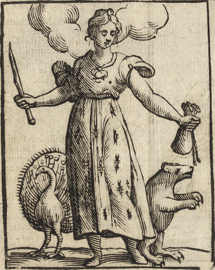 An illustration from Iconologia di Cesare Ripa perugino, caualier de' santi Mauritio & Lazaro. Divisa in tre libri, ne i quali si esprimono varie imagini di virtù, vitij, passioni humane, affetti, atti, discipline, humori, elementi, corpi celesti, prouincie d'Italia, fiumi, & altre materie infinite vtili ad ogni stato di persone. Ampliata dal sig. cav. Gio. Zaratino Castellini romano in questa vltima editione di imagini & discorsi, con indici copiosi, & ricorretta, 1669, leaf 447