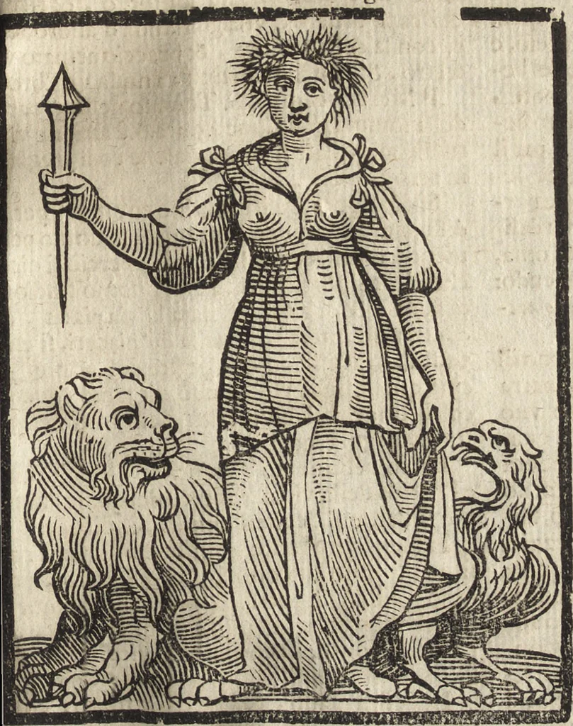 An illustration from Iconologia di Cesare Ripa perugino, caualier de' santi Mauritio & Lazaro. Divisa in tre libri, ne i quali si esprimono varie imagini di virtù, vitij, passioni humane, affetti, atti, discipline, humori, elementi, corpi celesti, prouincie d'Italia, fiumi, & altre materie infinite vtili ad ogni stato di persone. Ampliata dal sig. cav. Gio. Zaratino Castellini romano in questa vltima editione di imagini & discorsi, con indici copiosi, & ricorretta, 1669, leaf 454