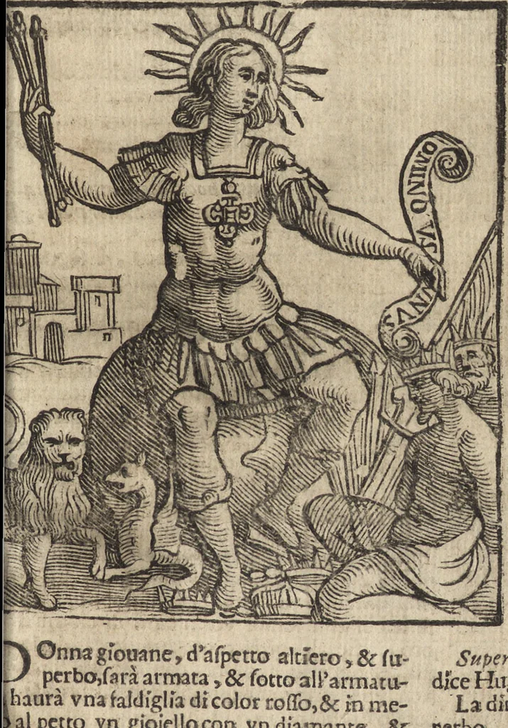 An illustration from Iconologia di Cesare Ripa perugino, caualier de' santi Mauritio & Lazaro. Divisa in tre libri, ne i quali si esprimono varie imagini di virtù, vitij, passioni humane, affetti, atti, discipline, humori, elementi, corpi celesti, prouincie d'Italia, fiumi, & altre materie infinite vtili ad ogni stato di persone. Ampliata dal sig. cav. Gio. Zaratino Castellini romano in questa vltima editione di imagini & discorsi, con indici copiosi, & ricorretta, 1669, leaf 476