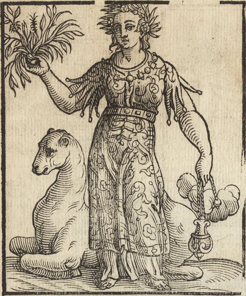 An illustration from Iconologia di Cesare Ripa perugino, caualier de' santi Mauritio & Lazaro. Divisa in tre libri, ne i quali si esprimono varie imagini di virtù, vitij, passioni humane, affetti, atti, discipline, humori, elementi, corpi celesti, prouincie d'Italia, fiumi, & altre materie infinite vtili ad ogni stato di persone. Ampliata dal sig. cav. Gio. Zaratino Castellini romano in questa vltima editione di imagini & discorsi, con indici copiosi, & ricorretta, 1669, leaf 481
