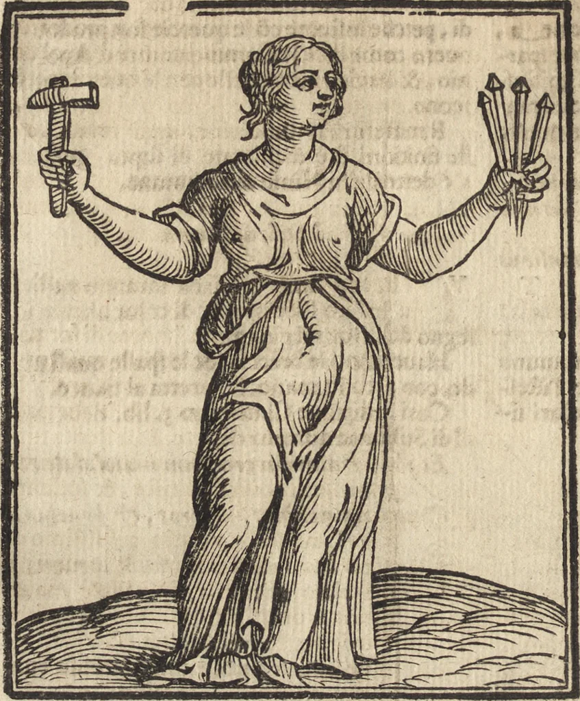An illustration from Iconologia di Cesare Ripa perugino, caualier de' santi Mauritio & Lazaro. Divisa in tre libri, ne i quali si esprimono varie imagini di virtù, vitij, passioni humane, affetti, atti, discipline, humori, elementi, corpi celesti, prouincie d'Italia, fiumi, & altre materie infinite vtili ad ogni stato di persone. Ampliata dal sig. cav. Gio. Zaratino Castellini romano in questa vltima editione di imagini & discorsi, con indici copiosi, & ricorretta, 1669, leaf 493