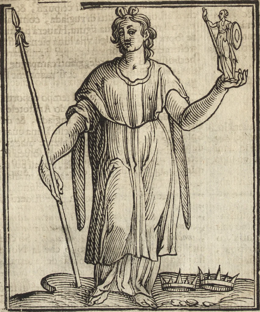 An illustration from Iconologia di Cesare Ripa perugino, caualier de' santi Mauritio & Lazaro. Divisa in tre libri, ne i quali si esprimono varie imagini di virtù, vitij, passioni humane, affetti, atti, discipline, humori, elementi, corpi celesti, prouincie d'Italia, fiumi, & altre materie infinite vtili ad ogni stato di persone. Ampliata dal sig. cav. Gio. Zaratino Castellini romano in questa vltima editione di imagini & discorsi, con indici copiosi, & ricorretta, 1669, leaf 498