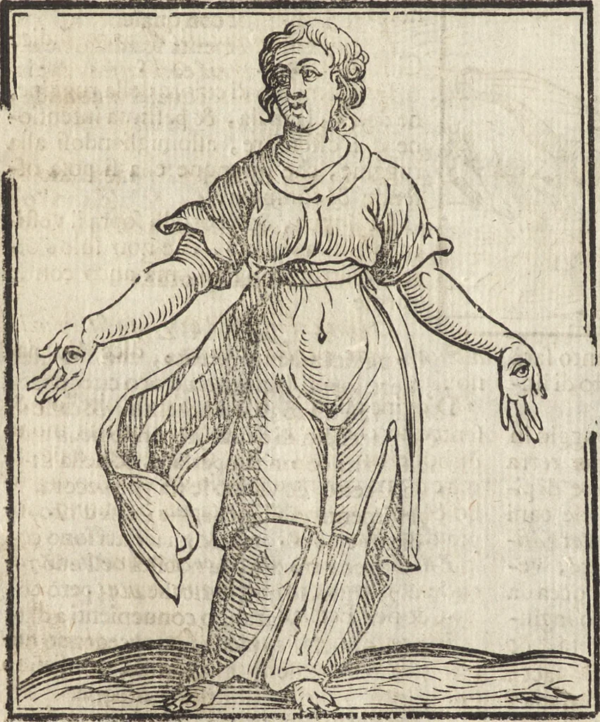 An illustration from Iconologia di Cesare Ripa perugino, caualier de' santi Mauritio & Lazaro. Divisa in tre libri, ne i quali si esprimono varie imagini di virtù, vitij, passioni humane, affetti, atti, discipline, humori, elementi, corpi celesti, prouincie d'Italia, fiumi, & altre materie infinite vtili ad ogni stato di persone. Ampliata dal sig. cav. Gio. Zaratino Castellini romano in questa vltima editione di imagini & discorsi, con indici copiosi, & ricorretta, 1669, leaf 513