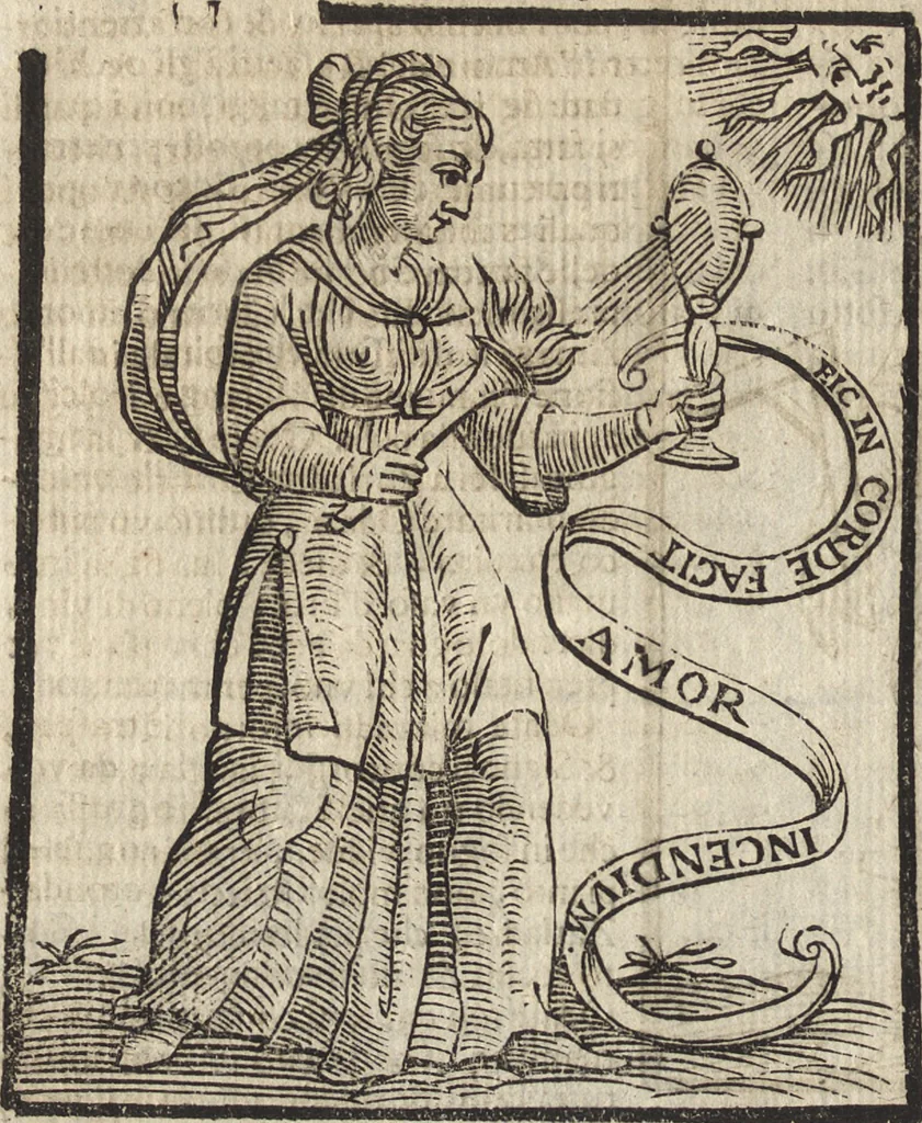 An illustration from Iconologia di Cesare Ripa perugino, caualier de' santi Mauritio & Lazaro. Divisa in tre libri, ne i quali si esprimono varie imagini di virtù, vitij, passioni humane, affetti, atti, discipline, humori, elementi, corpi celesti, prouincie d'Italia, fiumi, & altre materie infinite vtili ad ogni stato di persone. Ampliata dal sig. cav. Gio. Zaratino Castellini romano in questa vltima editione di imagini & discorsi, con indici copiosi, & ricorretta, 1669, leaf 519