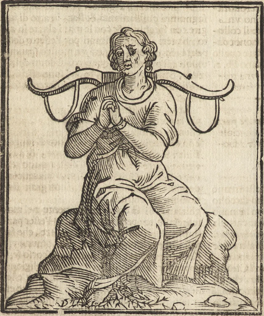 An illustration from Iconologia di Cesare Ripa perugino, caualier de' santi Mauritio & Lazaro. Divisa in tre libri, ne i quali si esprimono varie imagini di virtù, vitij, passioni humane, affetti, atti, discipline, humori, elementi, corpi celesti, prouincie d'Italia, fiumi, & altre materie infinite vtili ad ogni stato di persone. Ampliata dal sig. cav. Gio. Zaratino Castellini romano in questa vltima editione di imagini & discorsi, con indici copiosi, & ricorretta, 1669, leaf 535