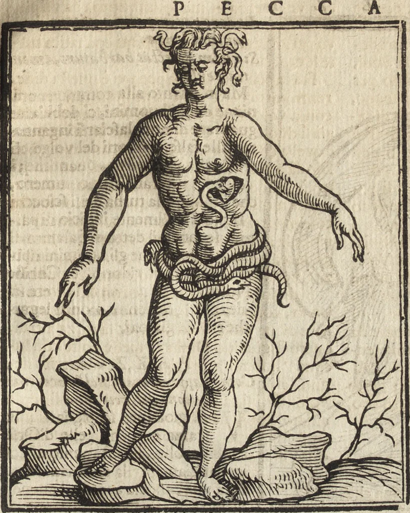 An illustration from Iconologia di Cesare Ripa perugino, caualier de' santi Mauritio & Lazaro. Divisa in tre libri, ne i quali si esprimono varie imagini di virtù, vitij, passioni humane, affetti, atti, discipline, humori, elementi, corpi celesti, prouincie d'Italia, fiumi, & altre materie infinite vtili ad ogni stato di persone. Ampliata dal sig. cav. Gio. Zaratino Castellini romano in questa vltima editione di imagini & discorsi, con indici copiosi, & ricorretta, 1669, leaf 538