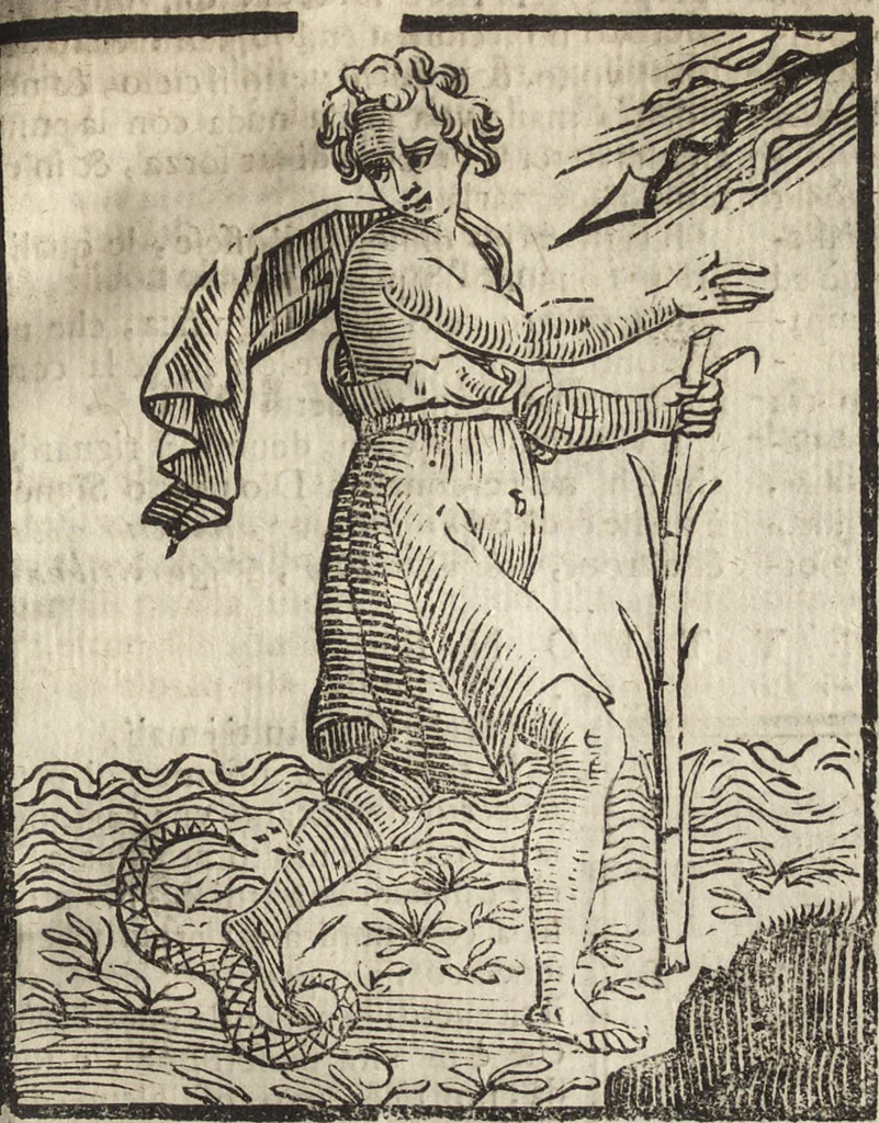 An illustration from Iconologia di Cesare Ripa perugino, caualier de' santi Mauritio & Lazaro. Divisa in tre libri, ne i quali si esprimono varie imagini di virtù, vitij, passioni humane, affetti, atti, discipline, humori, elementi, corpi celesti, prouincie d'Italia, fiumi, & altre materie infinite vtili ad ogni stato di persone. Ampliata dal sig. cav. Gio. Zaratino Castellini romano in questa vltima editione di imagini & discorsi, con indici copiosi, & ricorretta, 1669, leaf 542