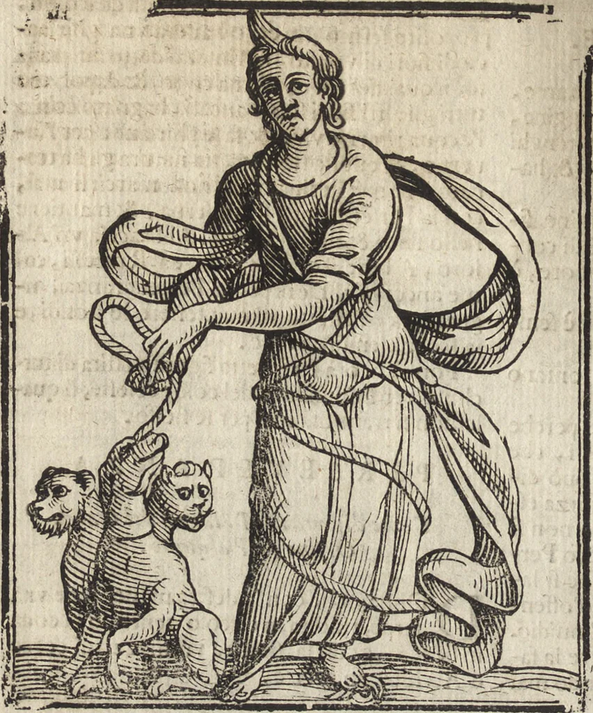 An illustration from Iconologia di Cesare Ripa perugino, caualier de' santi Mauritio & Lazaro. Divisa in tre libri, ne i quali si esprimono varie imagini di virtù, vitij, passioni humane, affetti, atti, discipline, humori, elementi, corpi celesti, prouincie d'Italia, fiumi, & altre materie infinite vtili ad ogni stato di persone. Ampliata dal sig. cav. Gio. Zaratino Castellini romano in questa vltima editione di imagini & discorsi, con indici copiosi, & ricorretta, 1669, leaf 545