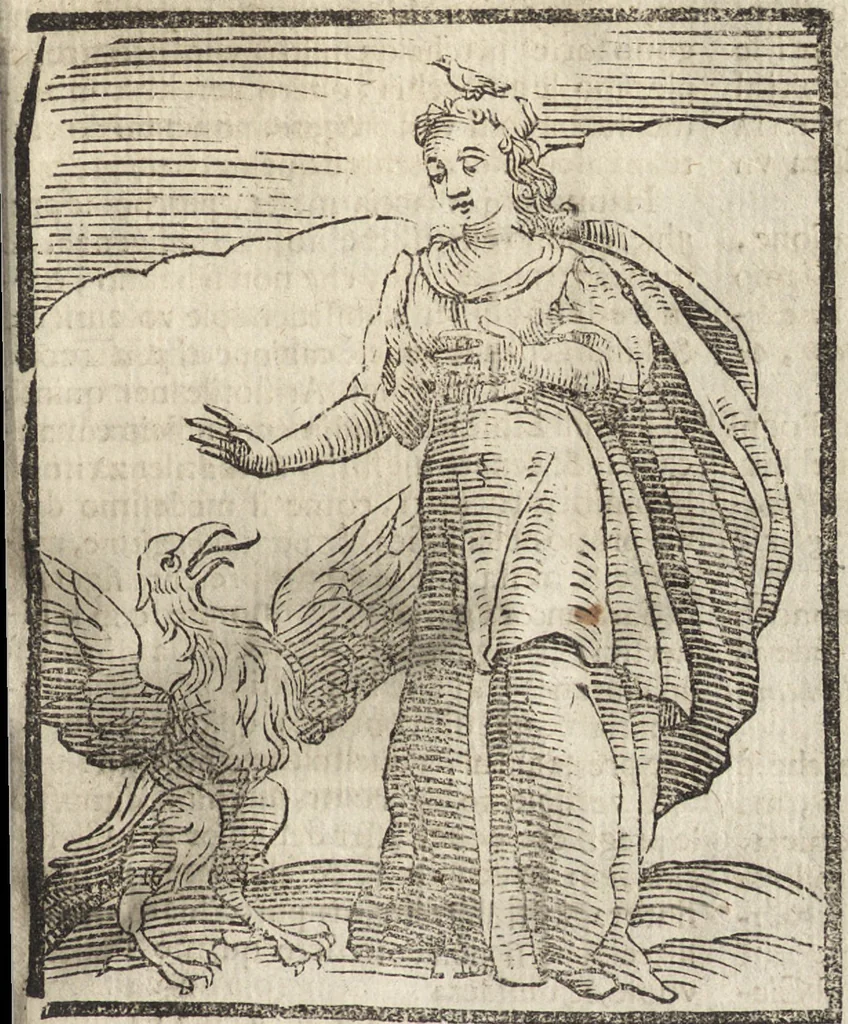 An illustration from Iconologia di Cesare Ripa perugino, caualier de' santi Mauritio & Lazaro. Divisa in tre libri, ne i quali si esprimono varie imagini di virtù, vitij, passioni humane, affetti, atti, discipline, humori, elementi, corpi celesti, prouincie d'Italia, fiumi, & altre materie infinite vtili ad ogni stato di persone. Ampliata dal sig. cav. Gio. Zaratino Castellini romano in questa vltima editione di imagini & discorsi, con indici copiosi, & ricorretta, 1669, leaf 558