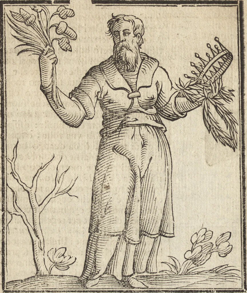 An illustration from Iconologia di Cesare Ripa perugino, caualier de' santi Mauritio & Lazaro. Divisa in tre libri, ne i quali si esprimono varie imagini di virtù, vitij, passioni humane, affetti, atti, discipline, humori, elementi, corpi celesti, prouincie d'Italia, fiumi, & altre materie infinite vtili ad ogni stato di persone. Ampliata dal sig. cav. Gio. Zaratino Castellini romano in questa vltima editione di imagini & discorsi, con indici copiosi, & ricorretta, 1669, leaf 561