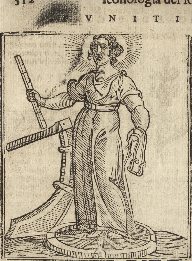 An illustration from Iconologia di Cesare Ripa perugino, caualier de' santi Mauritio & Lazaro. Divisa in tre libri, ne i quali si esprimono varie imagini di virtù, vitij, passioni humane, affetti, atti, discipline, humori, elementi, corpi celesti, prouincie d'Italia, fiumi, & altre materie infinite vtili ad ogni stato di persone. Ampliata dal sig. cav. Gio. Zaratino Castellini romano in questa vltima editione di imagini & discorsi, con indici copiosi, & ricorretta, 1669, leaf 573
