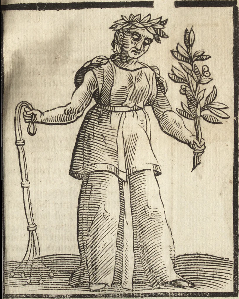 An illustration from Iconologia di Cesare Ripa perugino, caualier de' santi Mauritio & Lazaro. Divisa in tre libri, ne i quali si esprimono varie imagini di virtù, vitij, passioni humane, affetti, atti, discipline, humori, elementi, corpi celesti, prouincie d'Italia, fiumi, & altre materie infinite vtili ad ogni stato di persone. Ampliata dal sig. cav. Gio. Zaratino Castellini romano in questa vltima editione di imagini & discorsi, con indici copiosi, & ricorretta, 1669, leaf 574