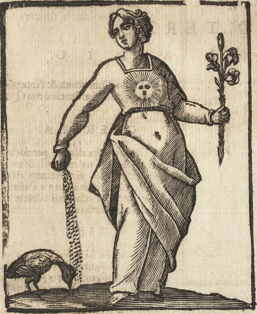 An illustration from Iconologia di Cesare Ripa perugino, caualier de' santi Mauritio & Lazaro. Divisa in tre libri, ne i quali si esprimono varie imagini di virtù, vitij, passioni humane, affetti, atti, discipline, humori, elementi, corpi celesti, prouincie d'Italia, fiumi, & altre materie infinite vtili ad ogni stato di persone. Ampliata dal sig. cav. Gio. Zaratino Castellini romano in questa vltima editione di imagini & discorsi, con indici copiosi, & ricorretta, 1669, leaf 575