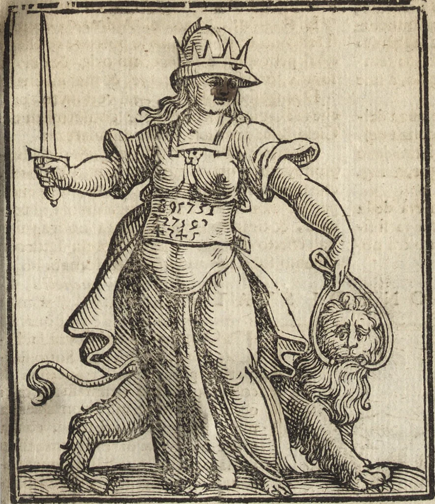 An illustration from Iconologia di Cesare Ripa perugino, caualier de' santi Mauritio & Lazaro. Divisa in tre libri, ne i quali si esprimono varie imagini di virtù, vitij, passioni humane, affetti, atti, discipline, humori, elementi, corpi celesti, prouincie d'Italia, fiumi, & altre materie infinite vtili ad ogni stato di persone. Ampliata dal sig. cav. Gio. Zaratino Castellini romano in questa vltima editione di imagini & discorsi, con indici copiosi, & ricorretta, 1669, leaf 578