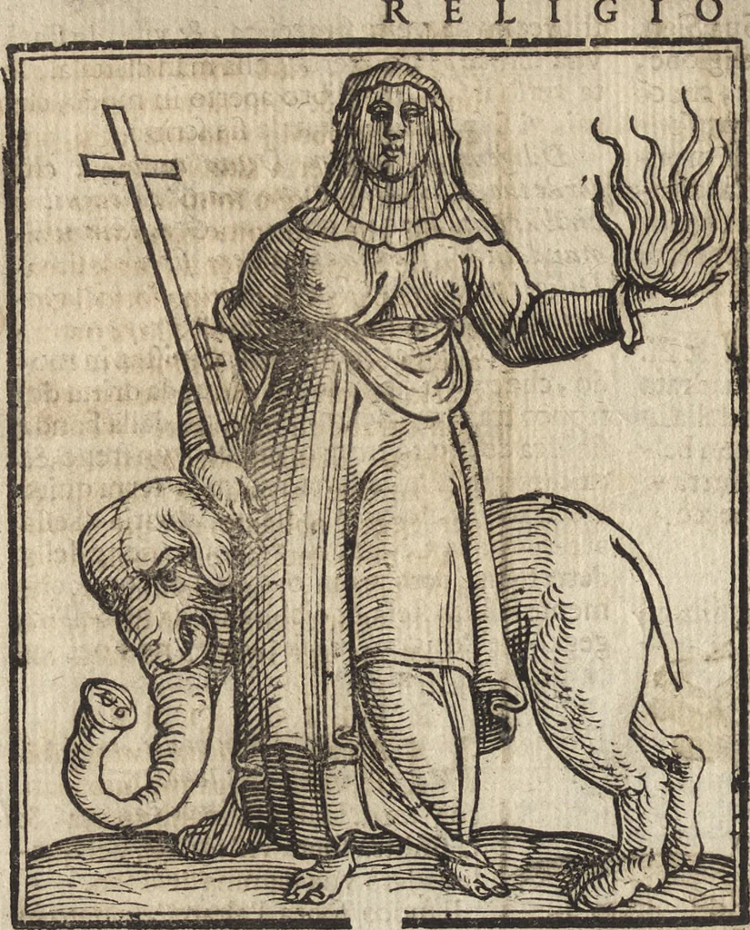 An illustration from Iconologia di Cesare Ripa perugino, caualier de' santi Mauritio & Lazaro. Divisa in tre libri, ne i quali si esprimono varie imagini di virtù, vitij, passioni humane, affetti, atti, discipline, humori, elementi, corpi celesti, prouincie d'Italia, fiumi, & altre materie infinite vtili ad ogni stato di persone. Ampliata dal sig. cav. Gio. Zaratino Castellini romano in questa vltima editione di imagini & discorsi, con indici copiosi, & ricorretta, 1669, leaf 583