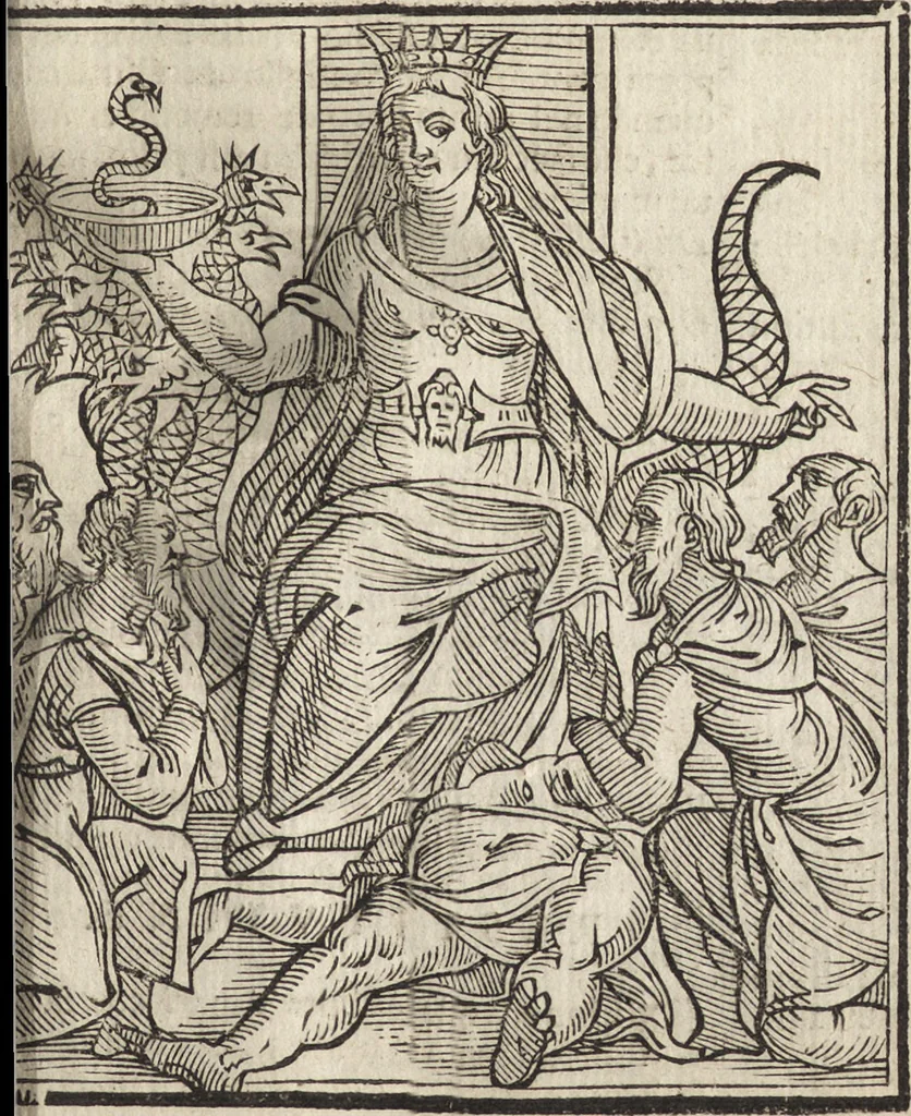 An illustration from Iconologia di Cesare Ripa perugino, caualier de' santi Mauritio & Lazaro. Divisa in tre libri, ne i quali si esprimono varie imagini di virtù, vitij, passioni humane, affetti, atti, discipline, humori, elementi, corpi celesti, prouincie d'Italia, fiumi, & altre materie infinite vtili ad ogni stato di persone. Ampliata dal sig. cav. Gio. Zaratino Castellini romano in questa vltima editione di imagini & discorsi, con indici copiosi, & ricorretta, 1669, leaf 588
