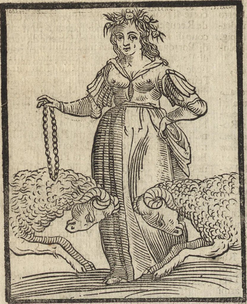 An illustration from Iconologia di Cesare Ripa perugino, caualier de' santi Mauritio & Lazaro. Divisa in tre libri, ne i quali si esprimono varie imagini di virtù, vitij, passioni humane, affetti, atti, discipline, humori, elementi, corpi celesti, prouincie d'Italia, fiumi, & altre materie infinite vtili ad ogni stato di persone. Ampliata dal sig. cav. Gio. Zaratino Castellini romano in questa vltima editione di imagini & discorsi, con indici copiosi, & ricorretta, 1669, leaf 603