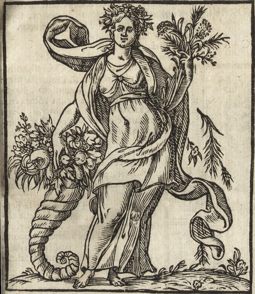 An illustration from Iconologia di Cesare Ripa perugino, caualier de' santi Mauritio & Lazaro. Divisa in tre libri, ne i quali si esprimono varie imagini di virtù, vitij, passioni humane, affetti, atti, discipline, humori, elementi, corpi celesti, prouincie d'Italia, fiumi, & altre materie infinite vtili ad ogni stato di persone. Ampliata dal sig. cav. Gio. Zaratino Castellini romano in questa vltima editione di imagini & discorsi, con indici copiosi, & ricorretta, 1669, leaf 62