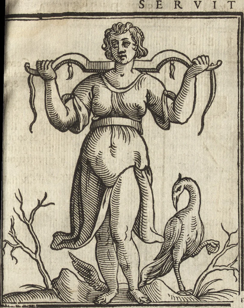 An illustration from Iconologia di Cesare Ripa perugino, caualier de' santi Mauritio & Lazaro. Divisa in tre libri, ne i quali si esprimono varie imagini di virtù, vitij, passioni humane, affetti, atti, discipline, humori, elementi, corpi celesti, prouincie d'Italia, fiumi, & altre materie infinite vtili ad ogni stato di persone. Ampliata dal sig. cav. Gio. Zaratino Castellini romano in questa vltima editione di imagini & discorsi, con indici copiosi, & ricorretta, 1669, leaf 630