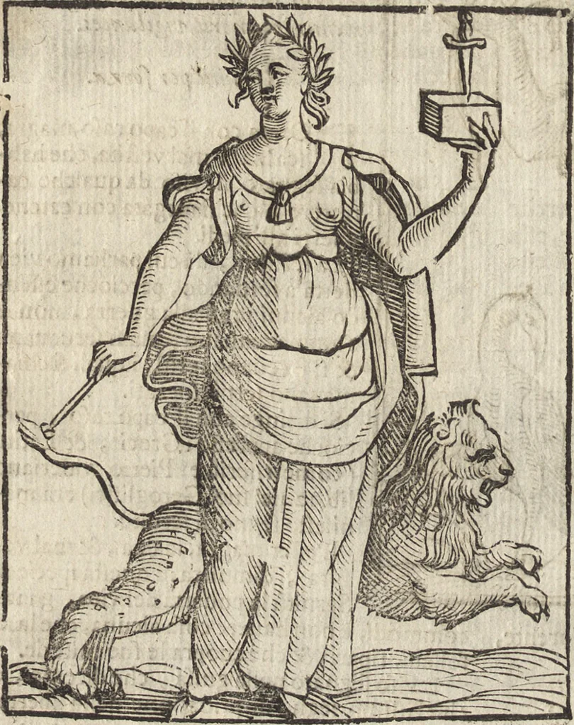 An illustration from Iconologia di Cesare Ripa perugino, caualier de' santi Mauritio & Lazaro. Divisa in tre libri, ne i quali si esprimono varie imagini di virtù, vitij, passioni humane, affetti, atti, discipline, humori, elementi, corpi celesti, prouincie d'Italia, fiumi, & altre materie infinite vtili ad ogni stato di persone. Ampliata dal sig. cav. Gio. Zaratino Castellini romano in questa vltima editione di imagini & discorsi, con indici copiosi, & ricorretta, 1669, leaf 631